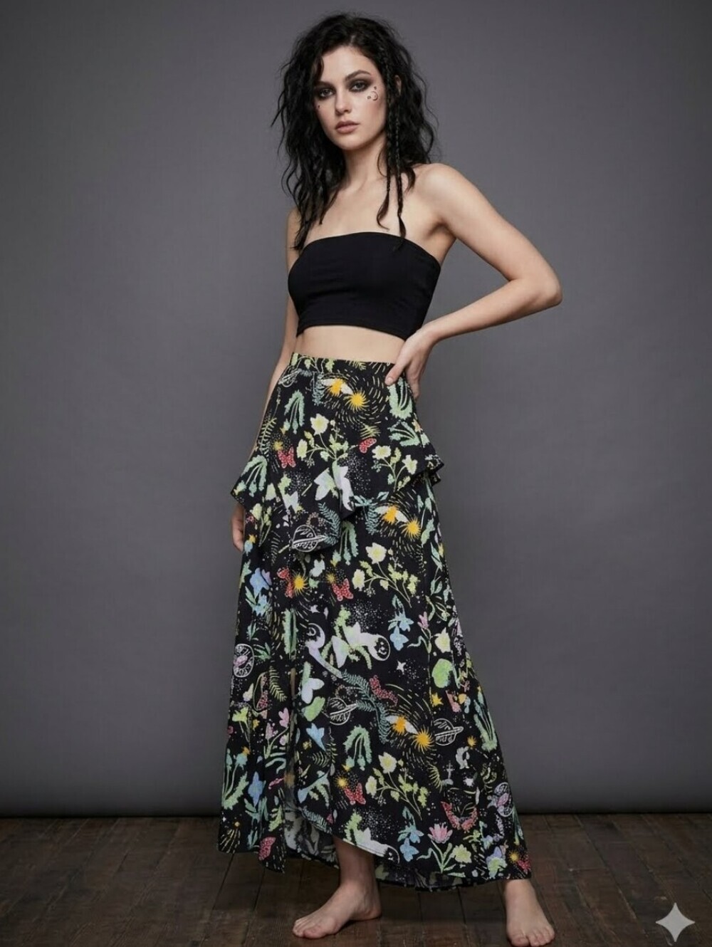 Fireflies for Lanterns Cosmic Garden Ruffle Maxi Skirt, NWOT, Sizes M And XL